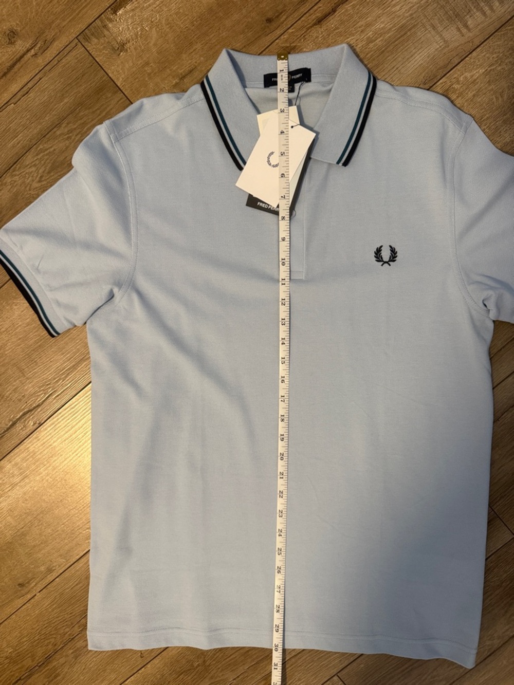 Fred Perry Light Blue Polo with Navy Twin Tipping - Picture 4 of 4